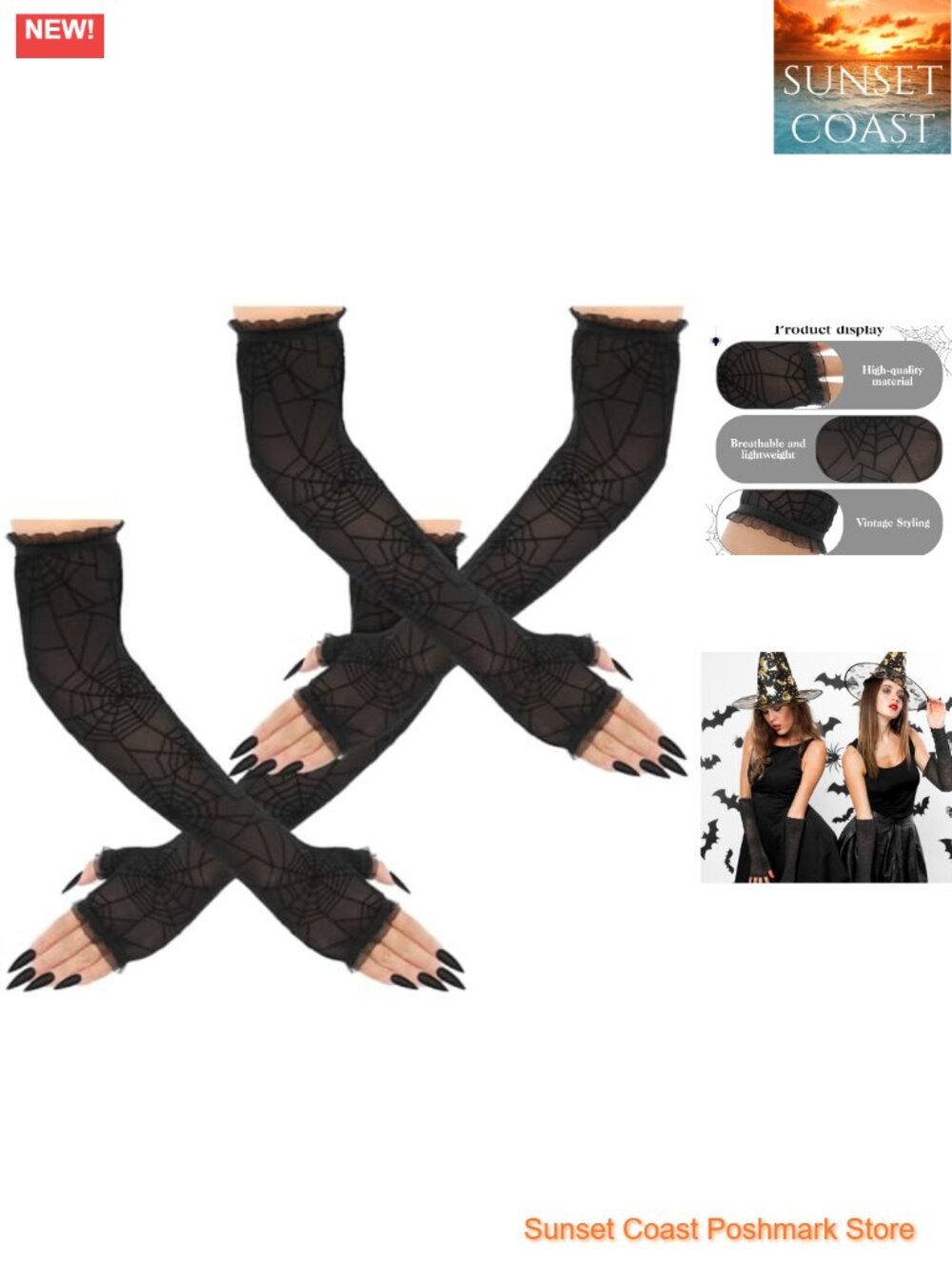 Women's Spider Web Fingerless Arm Warmers Gothic Halloween Mesh Sleeves